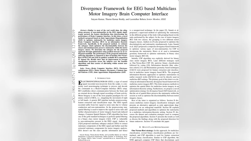 Divergence Framework for EEG based Multiclass Motor Imagery Brain   Computer Interface