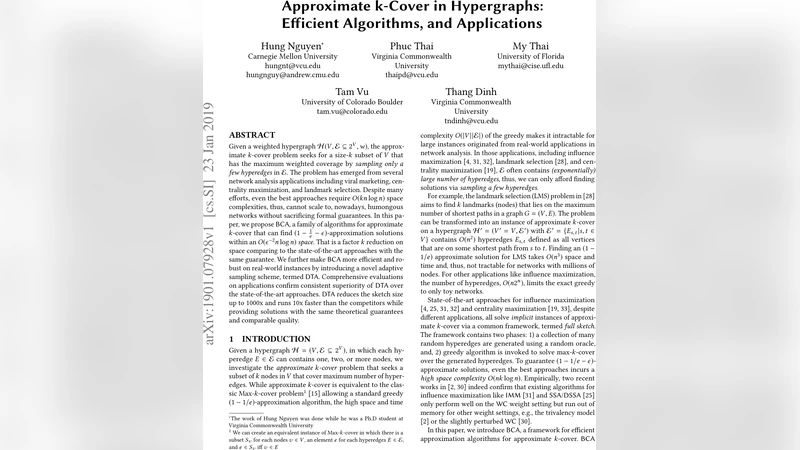 Approximate k-Cover in Hypergraphs: Efficient Algorithms, and   Applications
