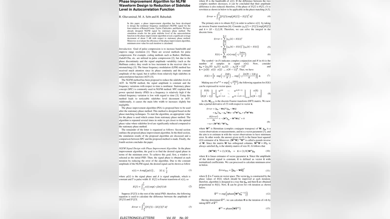 Phase Improvement Algorithm for NLFM Waveform Design to Reduction of   Sidelobe Level in Autocorrelation Function