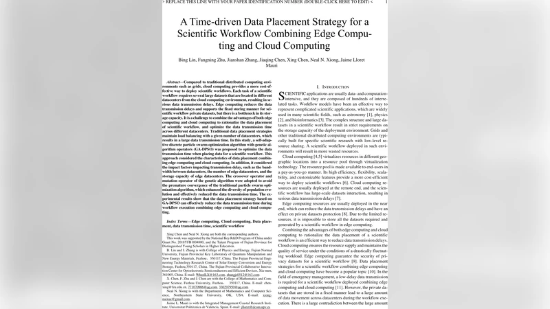 A Time-driven Data Placement Strategy for a Scientific Workflow   Combining Edge Computing and Cloud Computing