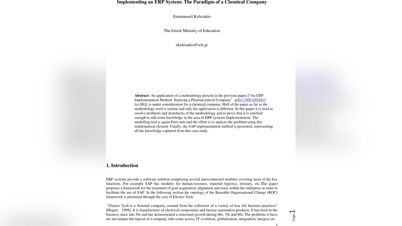 Implementing an ERP System: The Paradigm of a Chemical Company