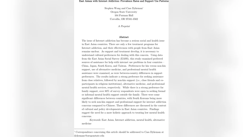 East Asians with Internet Addiction: Prevalence Rates and Support Use   Patterns