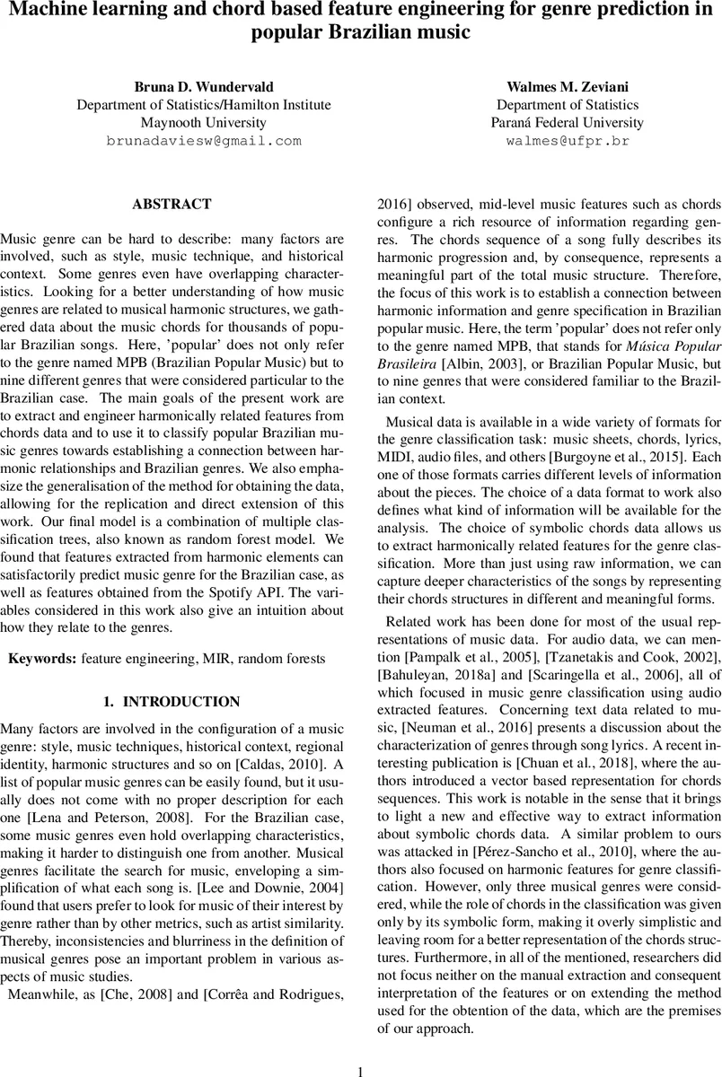 Machine learning and chord based feature engineering for genre   prediction in popular Brazilian music