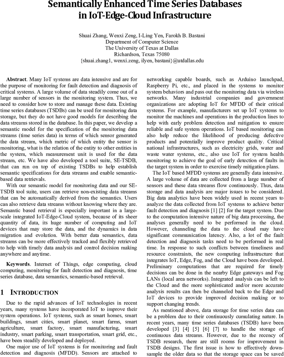 Semantically Enhanced Time Series Databases in IoT-Edge-Cloud   Infrastructure