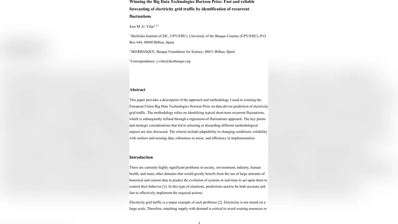 Winning the Big Data Technologies Horizon Prize: Fast and reliable   forecasting of electricity grid traffic by identification of recurrent   fluctuations