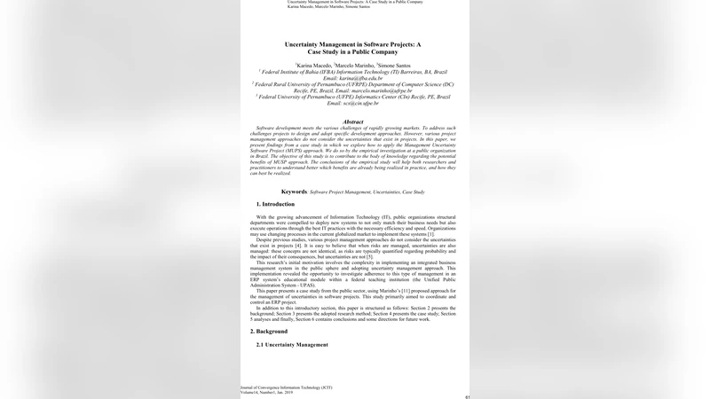 Uncertainty Management in Software Projects: A Case Study in a Public   Company