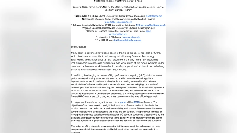 Sustaining Research Software: an SC18 Panel