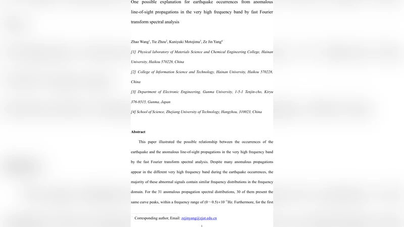 One possible explanation for earthquake occurrences from anomalous   line-of-sight propagations in the very high frequency band by fast Fourier   transform spectral analysis