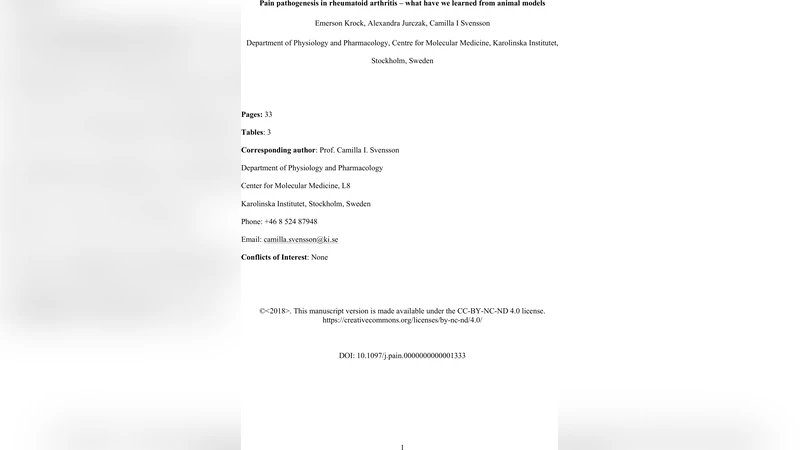 Pain pathogenesis in rheumatoid arthritis -- what have we learned from   animal models