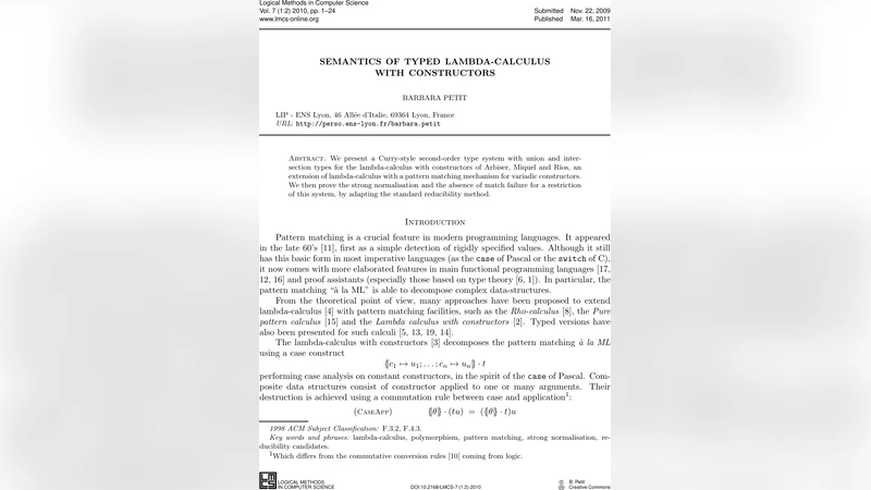 Semantics of Typed Lambda-Calculus with Constructors