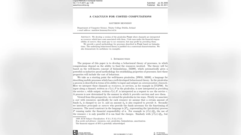 A calculus for costed computations