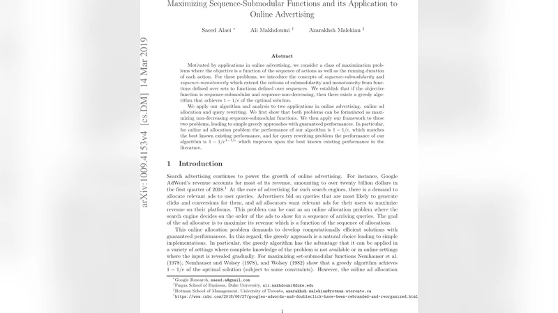 Maximizing Sequence-Submodular Functions and its Application to Online   Advertising