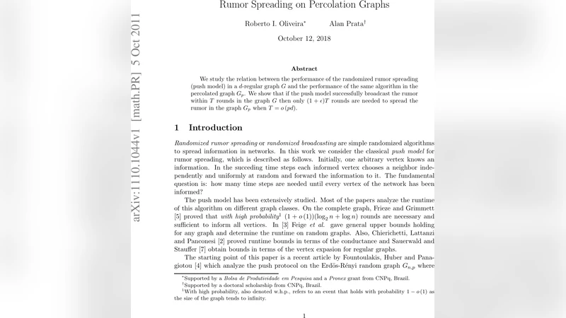 Rumor Spreading on Percolation Graphs