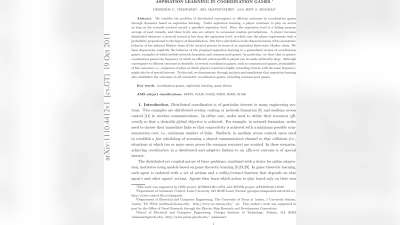 Aspiration Learning in Coordination Games