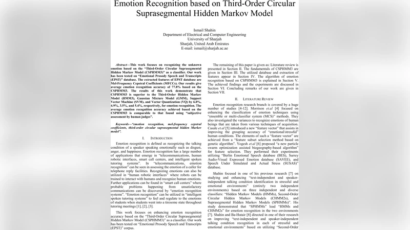 Emotion Recognition based on Third-Order Circular Suprasegmental Hidden   Markov Model