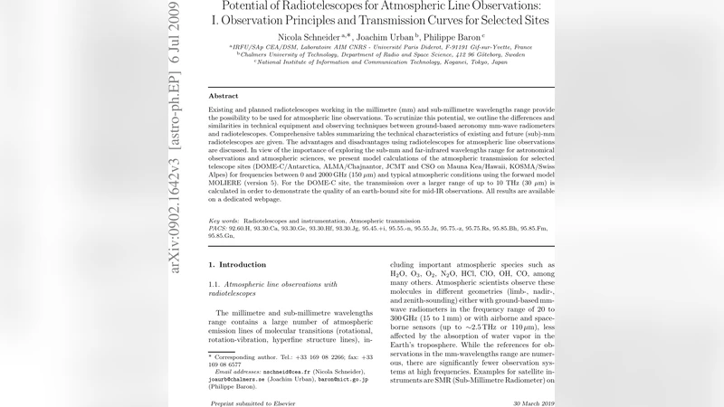 Potential of Radiotelescopes for Atmospheric Line Observations: I.   Observation Principles and Transmission Curves for Selected Sites