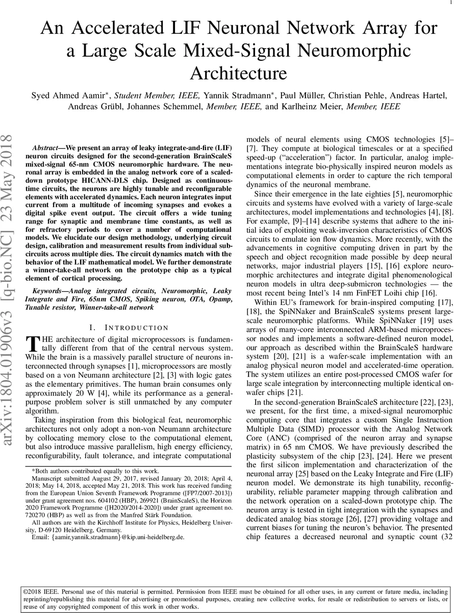 An Accelerated LIF Neuronal Network Array for a Large Scale Mixed-Signal   Neuromorphic Architecture