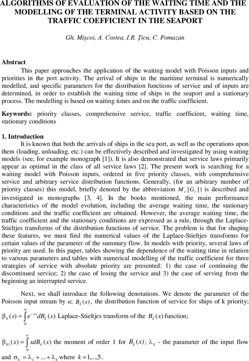 Algorithms of evaluation of the waiting time and the modelling of the   terminal activity