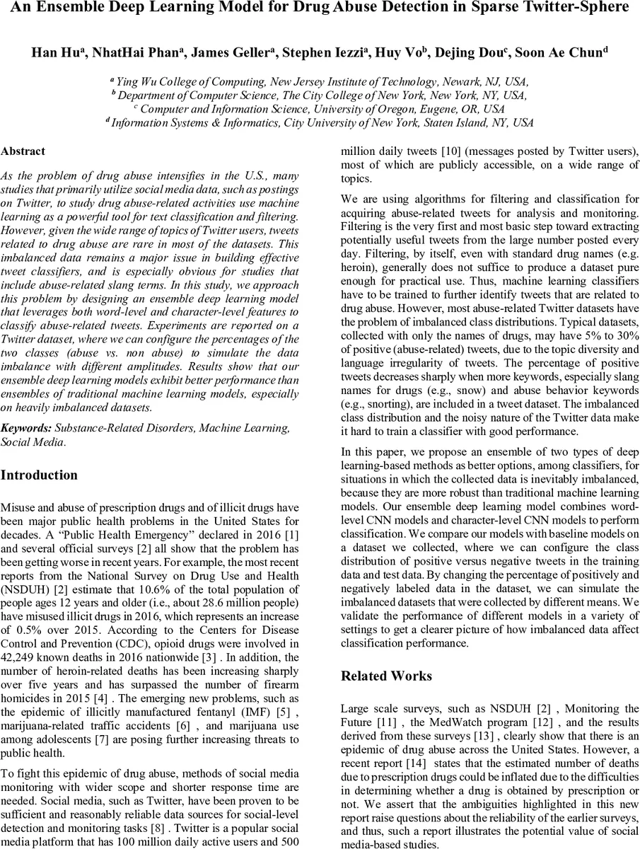 An Ensemble Deep Learning Model for Drug Abuse Detection in Sparse   Twitter-Sphere