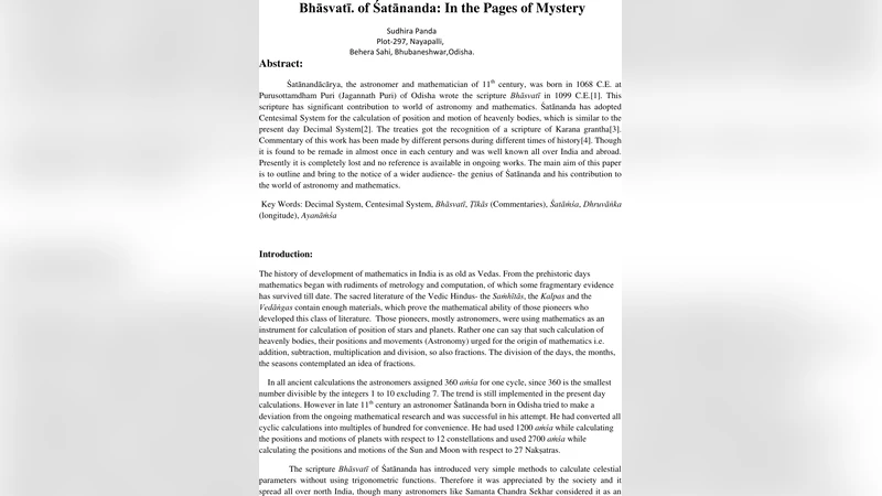 Bhasvati of Satananda: In the Pages of Mystery