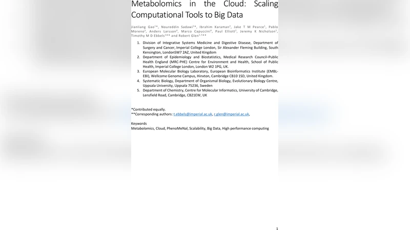Metabolomics in the Cloud: Scaling Computational Tools to Big Data