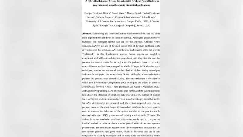 A Hybrid Evolutionary System for Automated Artificial Neural Networks   Generation and Simplification in Biomedical Applications