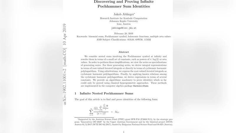 Discovering and Proving Infinite Pochhammer Sum Identities