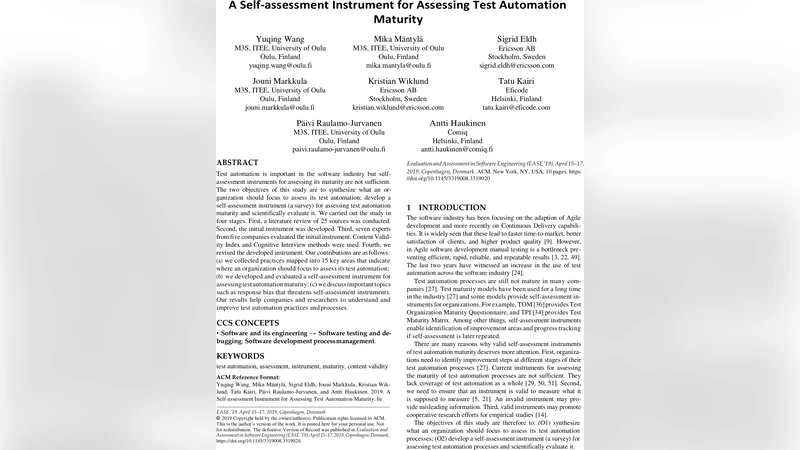A self-assessment Instrument for assessing test automation maturity