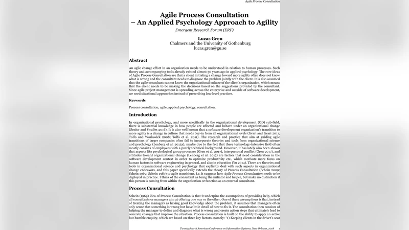 Agile Process Consultation -- An Applied Psychology Approach to Agility