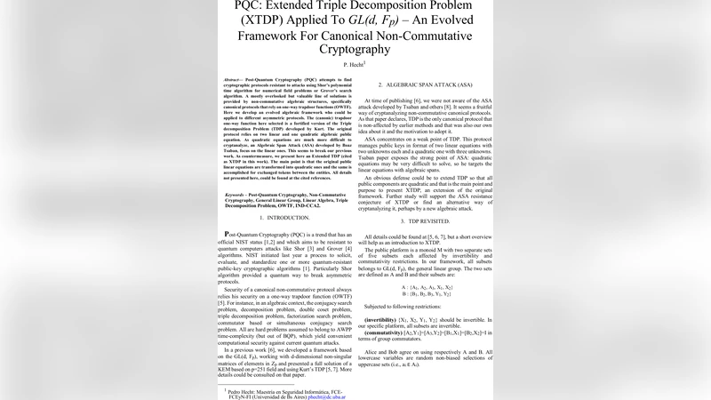 PQC: Extended Triple Decomposition Problem (XTDP) Applied To GL(d,   Fp)-An Evolved Framework For Canonical Non-Commutative Cryptography