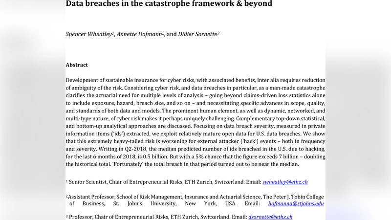 Data breaches in the catastrophe framework & beyond