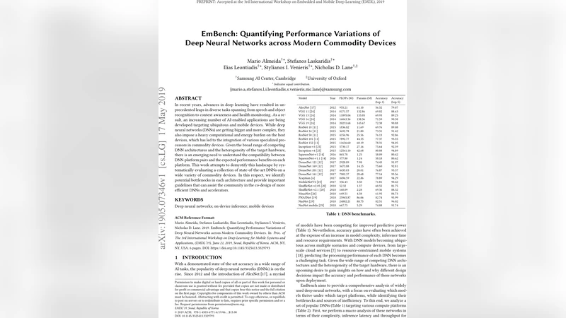 EmBench: Quantifying Performance Variations of Deep Neural Networks   across Modern Commodity Devices