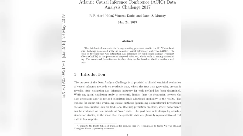 Atlantic Causal Inference Conference (ACIC) Data Analysis Challenge 2017