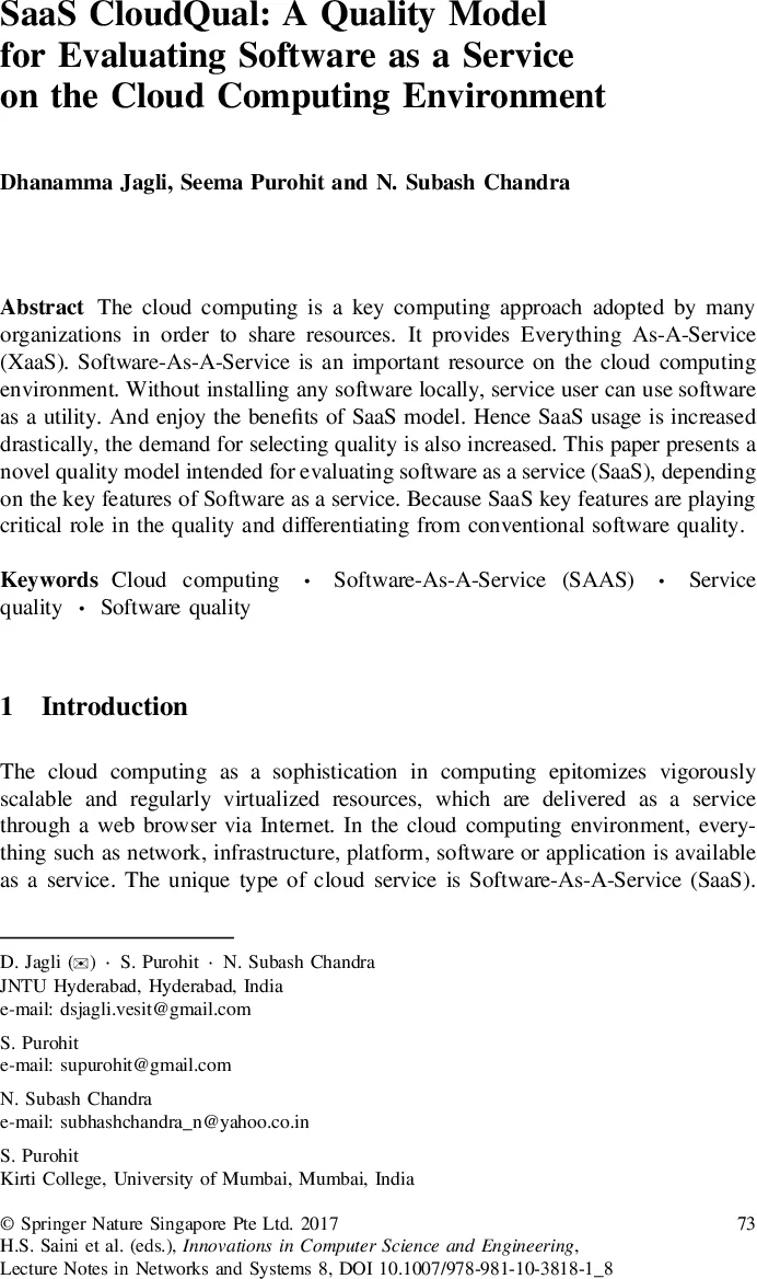 SaaS CloudQual: A Quality Model for Evaluating Software as a Service on   the Cloud Computing Environment