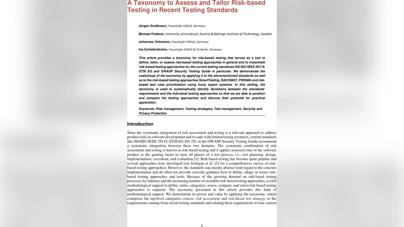 A Taxonomy to Assess and Tailor Risk-based Testing in Recent Testing   Standards