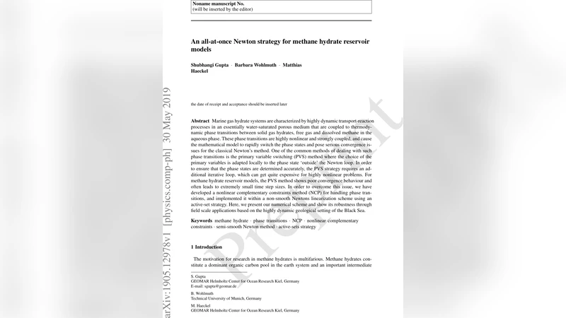 An all-at-once Newton strategy for methane hydrate reservoir models