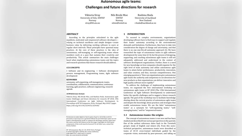 Autonomous agile teams: Challenges and future directions for research