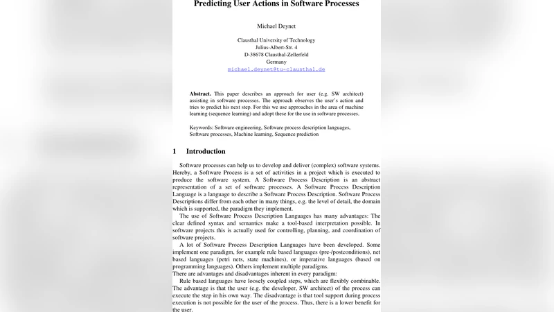 Predicting User Actions in Software Processes