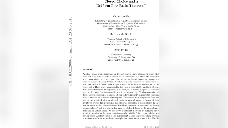 Closed Choice and a Uniform Low Basis Theorem