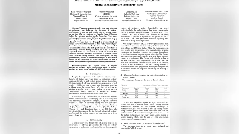 Studies on the Software Testing Profession