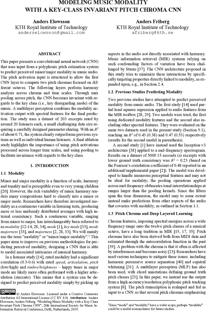 Modeling Music Modality with a Key-Class Invariant Pitch Chroma CNN