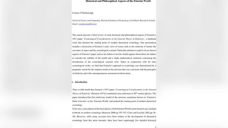 Historical and Philosophical Aspects of the Einstein World