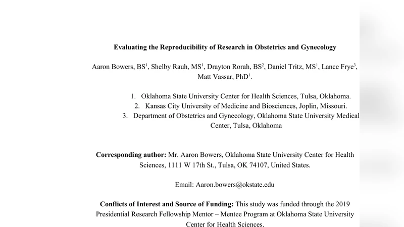 Evaluating the Reproducibility of Research in Obstetrics and Gynecology