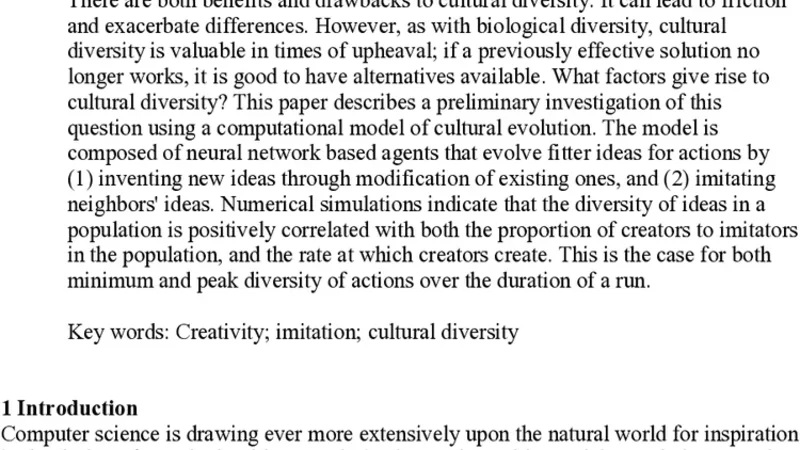 The Relationship between Creativity, Imitation, and Cultural Diversity