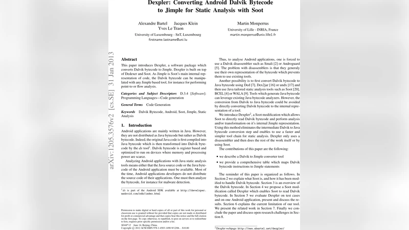 Dexpler: Converting Android Dalvik Bytecode to Jimple for Static   Analysis with Soot