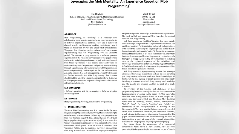 Leveraging the Mob Mentality: An Experience Report on Mob Programming