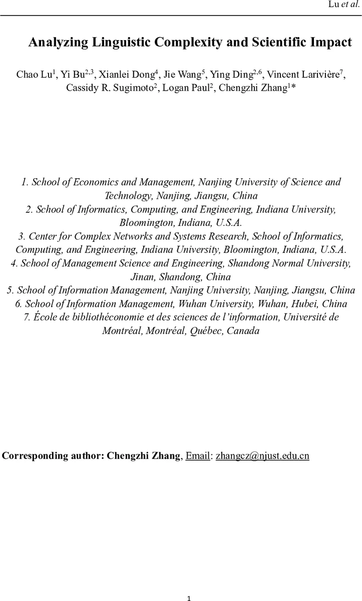 Analyzing Linguistic Complexity and Scientific Impact