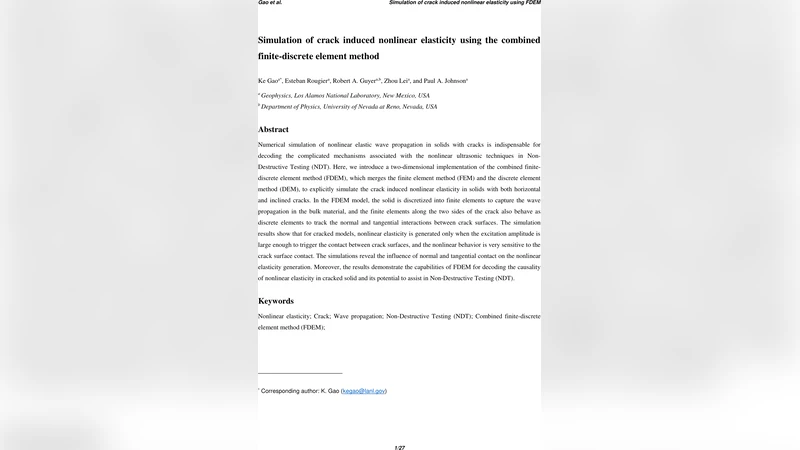 Simulation of crack induced nonlinear elasticity using the combined   finite-discrete element method