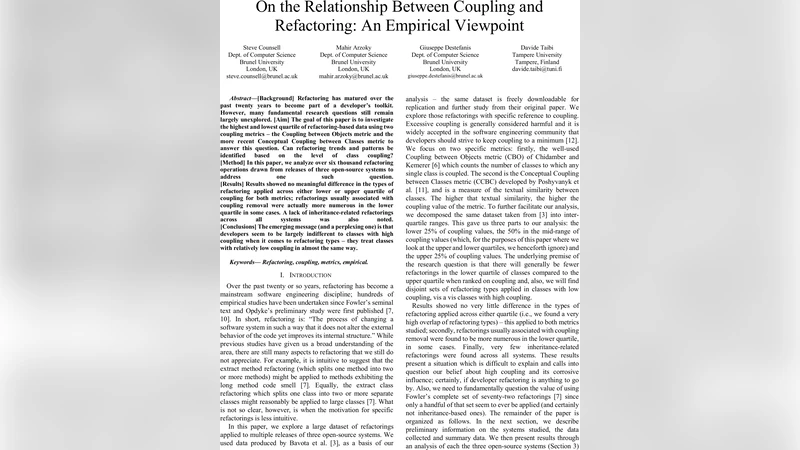 On the Relationship Between Coupling and Refactoring: An Empirical   Viewpoint