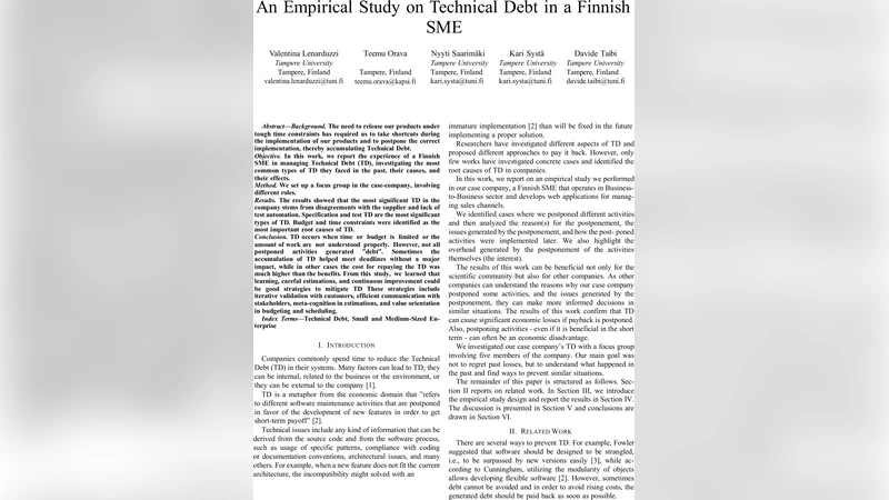 An Empirical Study on Technical Debt in a Finnish SME
